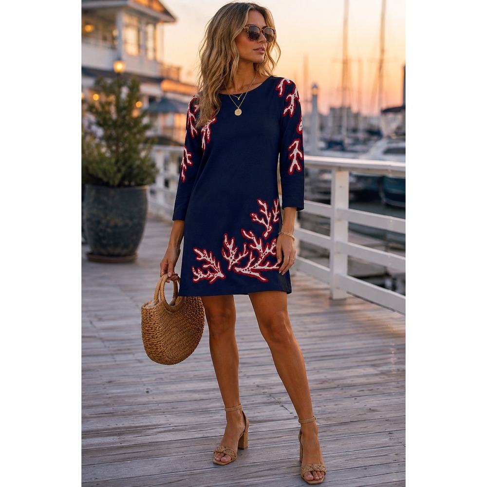 Lilly Pulitzer Extra Small Navy Coral Reef Cotton Knit Dress Coastal Preppy